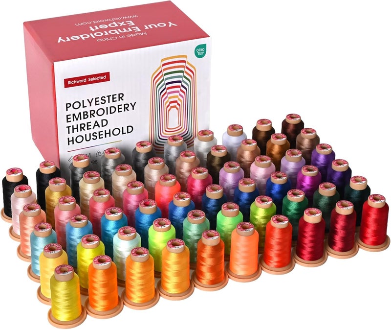 Poolin Richword Selected 800M 60 Colors Embroidery Thread, 40WT(108D/2) Polyester Thread Set for Embroidery and Sewing Machines, Suitable for Studio and Bulk Projects - Image 1